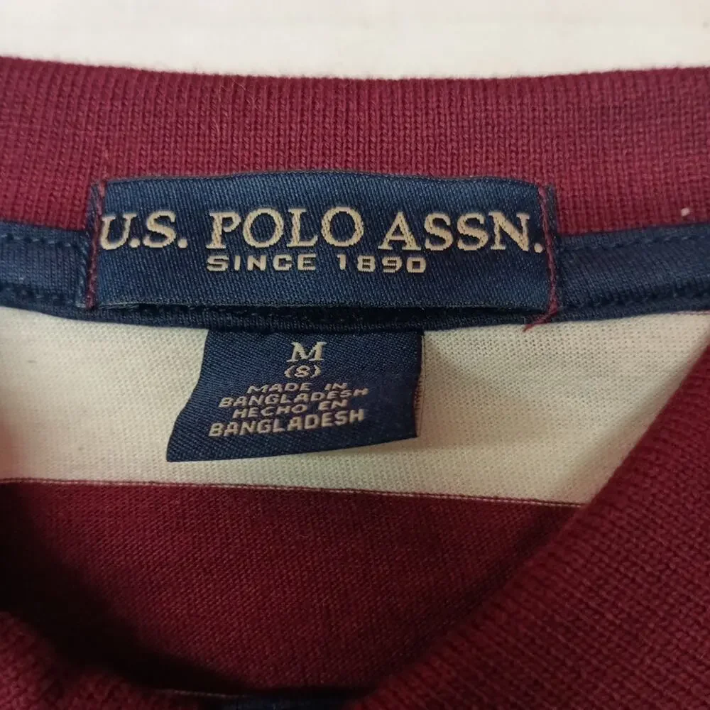 U.S. Polo‎ Assn. Boys Striped Jersey Polo Shirt M (8) Maroon Fall 100% Cotton
